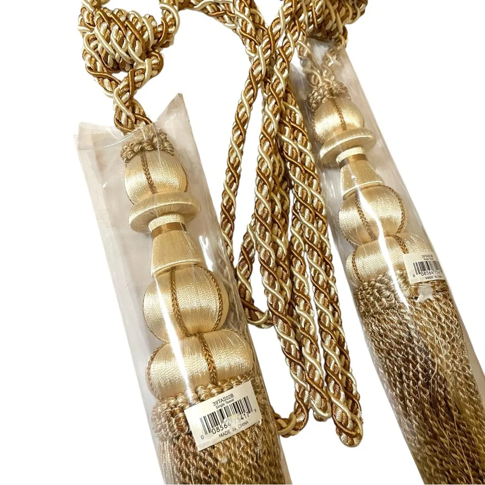 Elegant Gold and White Curtain Tiebacks Heavy Cord Long Full Tassel